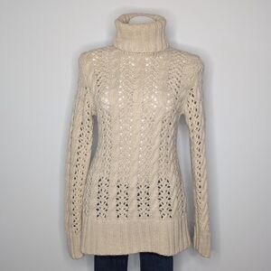 Aeve Light Tan Open Knit Alpaca & Wool Long Sleeve Turtleneck Sweater M